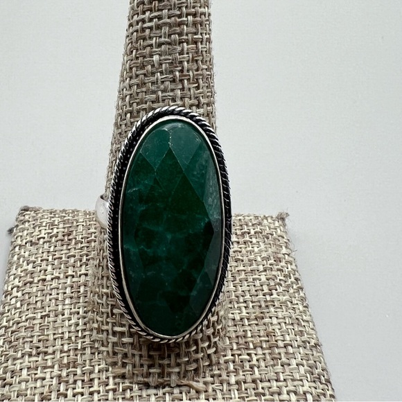 New Enhanced Faceted Green Emerald Silver Overlay Ring Size 9.5 - Picture 10 of 10